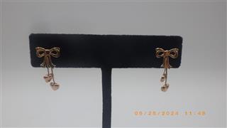 10K Yellow Gold Bows with Dangling Hearts Earrings 0.6g